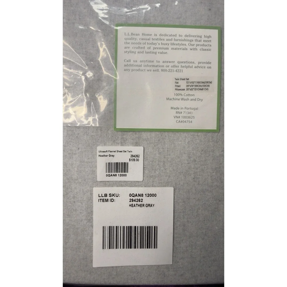 LL Bean Sheet Set Ultra Soft Comfort Flannel TWIN Heather Gray 100% Cotton